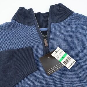 Tricots St Raphael Blue Knit 1/4 Zip Mock‎ Neck Sweater Mens Large NEW